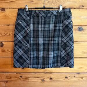 EDDIE BAUER Gray-Black Wool Blend Tartan Plaid Lined Skirt Cargo Pockets 8